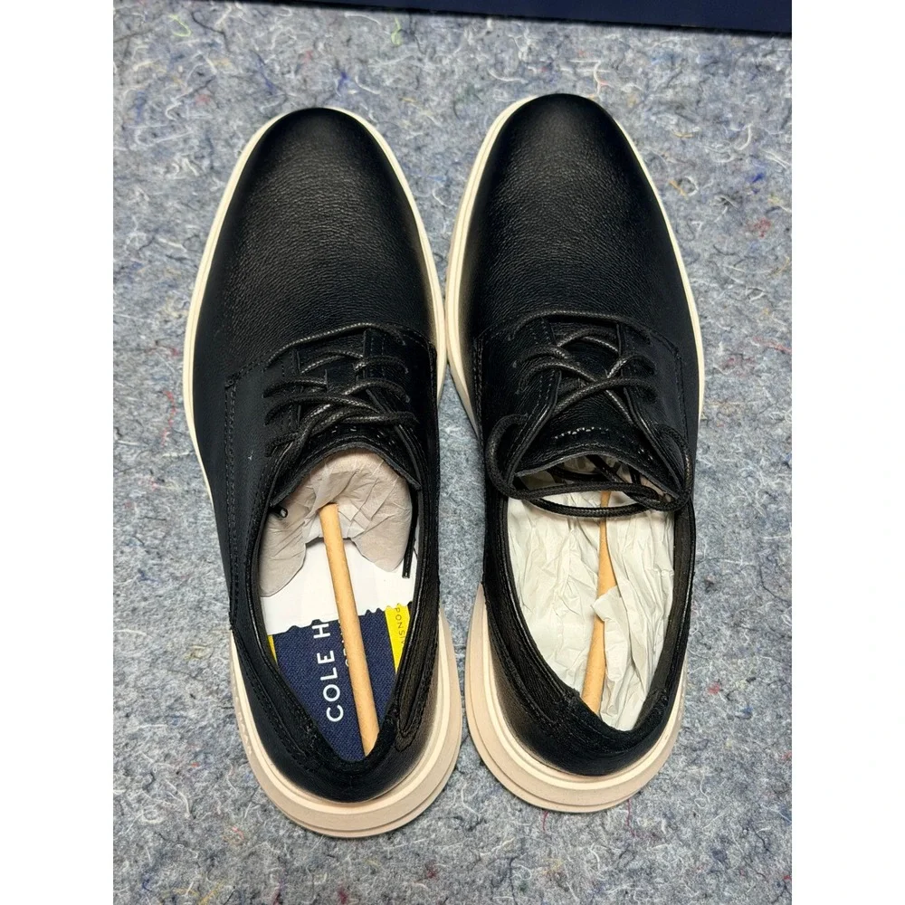 Cole Haan Men's 9 Grand Plus Plain Toe Oxford Black Leather Ivory‎ C36934